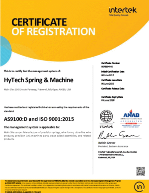 AS9100D ISO 9001-HyTech Spring Machine-Exp 06-2028